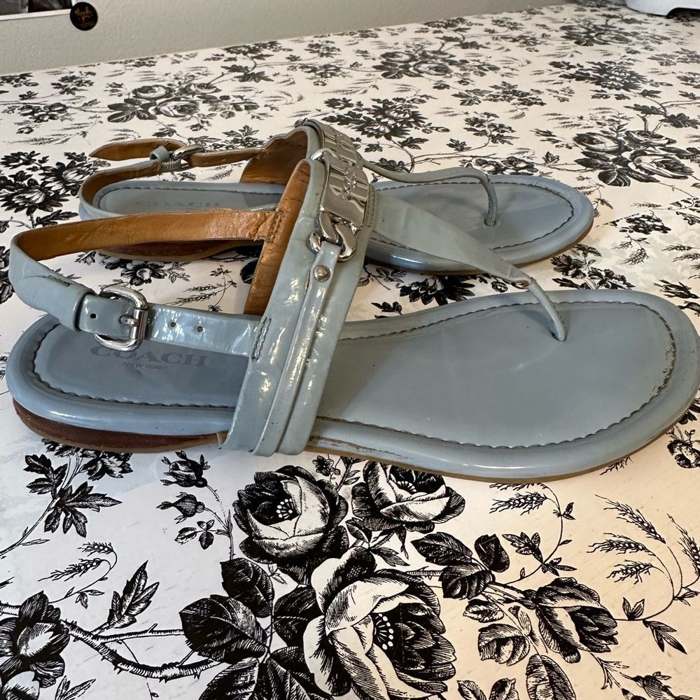Coach Catherine Light Blue/Gray T-Strap Sandals with Silver Hardware - Picture 2 of 10